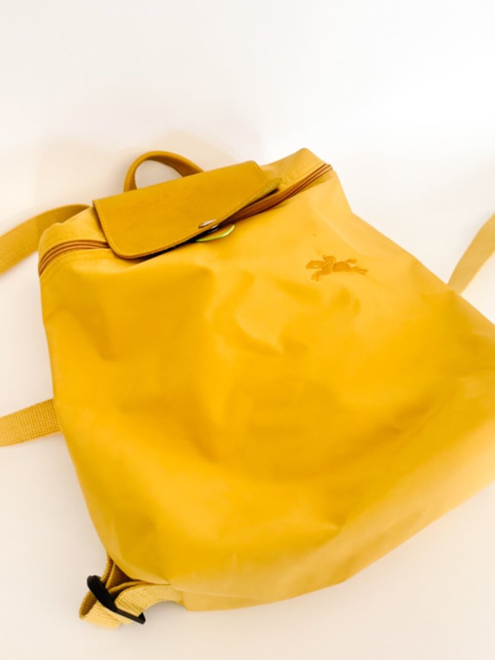 Longchamp Le Pliage Backpack Mustard Yellow Nylon Leather